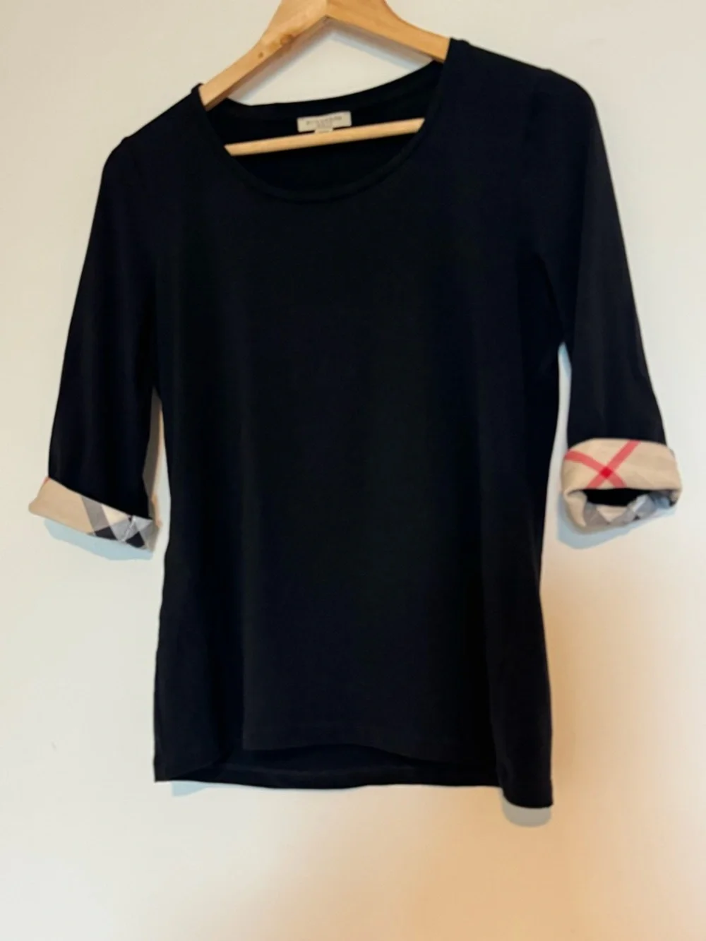 Burberry Brit Black Top Nova Check Cuff Sleeve Size M - Picture 3 of 8